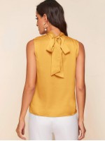 Tie Back Gathered Neck Satin Top