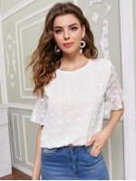 Flounce Sleeve Swiss Dot Top