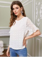 Flounce Sleeve Swiss Dot Top