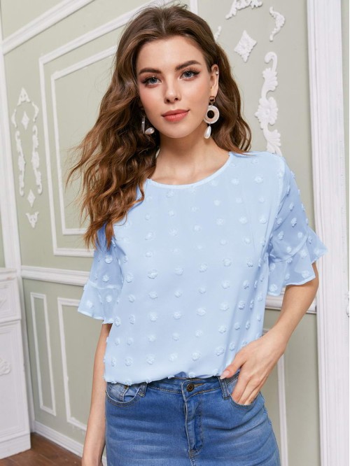 Flounce Sleeve Swiss Dot Top