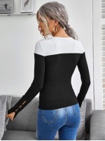 V-neck Colorblock Rib-knit Tee