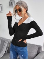 V-neck Colorblock Rib-knit Tee