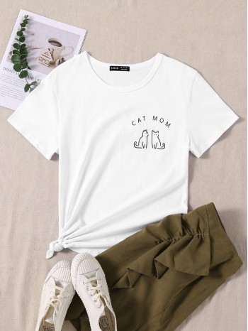 Letter and Cat Print Top