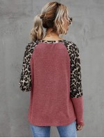 Contrast Leopard Raglan Sleeve Tee