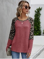 Contrast Leopard Raglan Sleeve Tee