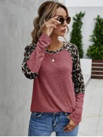 Contrast Leopard Raglan Sleeve Tee