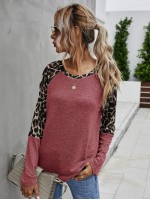 Contrast Leopard Raglan Sleeve Tee