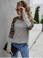 Leopard Print Raglan Sleeve Tee