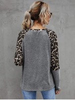 Contrast Leopard Raglan Sleeve Tee