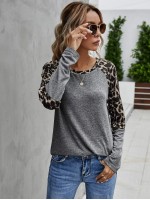 Contrast Leopard Raglan Sleeve Tee