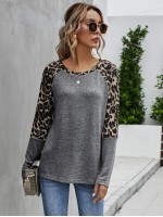 Contrast Leopard Raglan Sleeve Tee