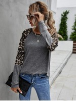 Contrast Leopard Raglan Sleeve Tee