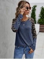 Contrast Leopard Raglan Sleeve Tee