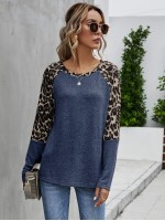 Contrast Leopard Raglan Sleeve Tee