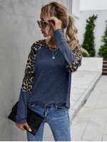 Contrast Leopard Raglan Sleeve Tee