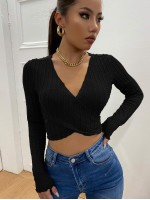 Wrap Tie Back Textured Crop Top