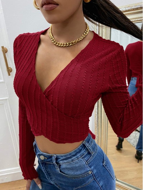 Wrap Tie Back Textured Crop Top