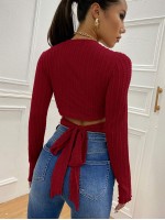 Wrap Tie Back Textured Crop Top