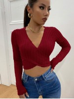 Wrap Tie Back Textured Crop Top