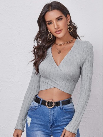 Wrap Tie Back Textured Crop Top