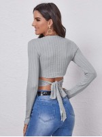 Wrap Tie Back Textured Crop Top