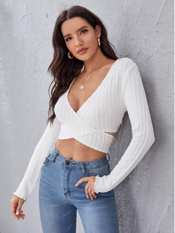 Wrap Tie Back Textured Crop Top