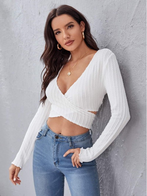 Wrap Tie Back Textured Crop Top