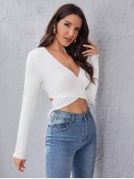 Wrap Tie Back Textured Crop Top