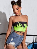 Lace Up Back Fire Print Tube Top