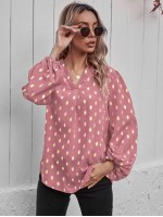 Foil Print Curved Hem Blouse