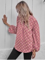 Foil Print Curved Hem Blouse