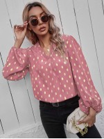 Foil Print Curved Hem Blouse