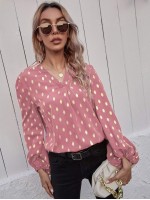 Foil Print Curved Hem Blouse