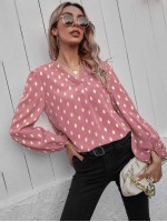 Foil Print Curved Hem Blouse