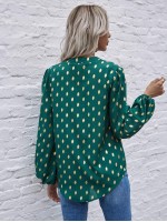 Foil Print Curved Hem Blouse