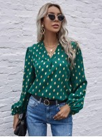 Foil Print Curved Hem Blouse