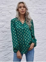 Foil Print Curved Hem Blouse