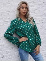 Foil Print Curved Hem Blouse