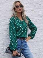 Foil Print Curved Hem Blouse