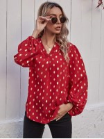 Foil Print Curved Hem Blouse