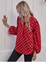 Foil Print Curved Hem Blouse