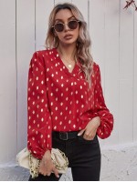 Foil Print Curved Hem Blouse