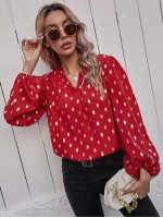 Foil Print Curved Hem Blouse