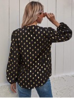 Foil Print Curved Hem Blouse