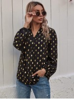 Foil Print Curved Hem Blouse