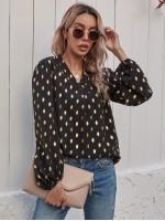 Foil Print Curved Hem Blouse