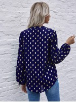 Foil Print Curved Hem Blouse