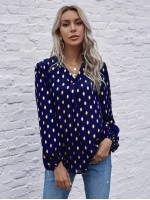 Foil Print Curved Hem Blouse