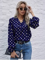 Foil Print Curved Hem Blouse