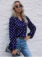 Foil Print Curved Hem Blouse